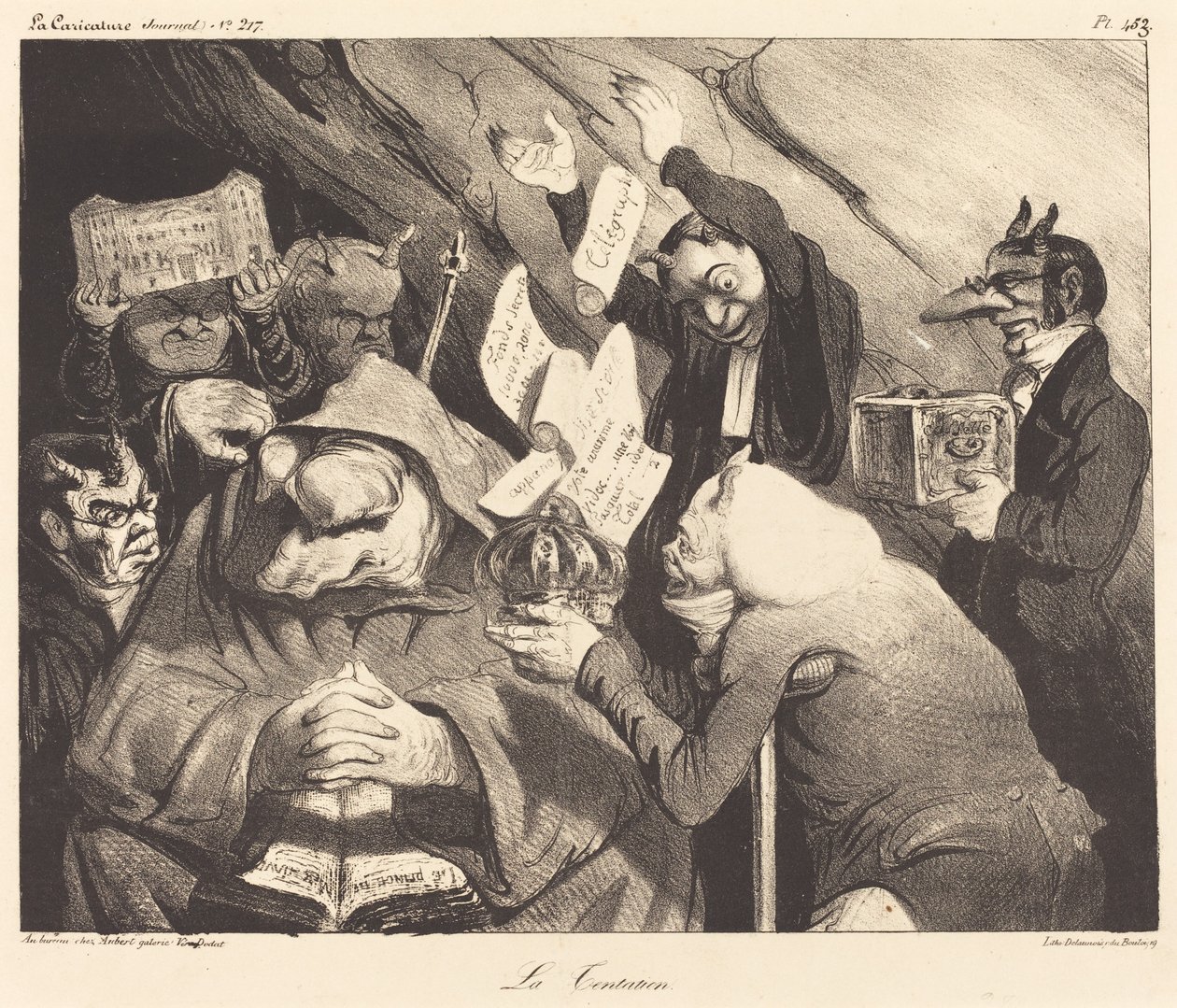 Kuszenie, parodia obrazu Teniersa autorstwa Honoré Daumier