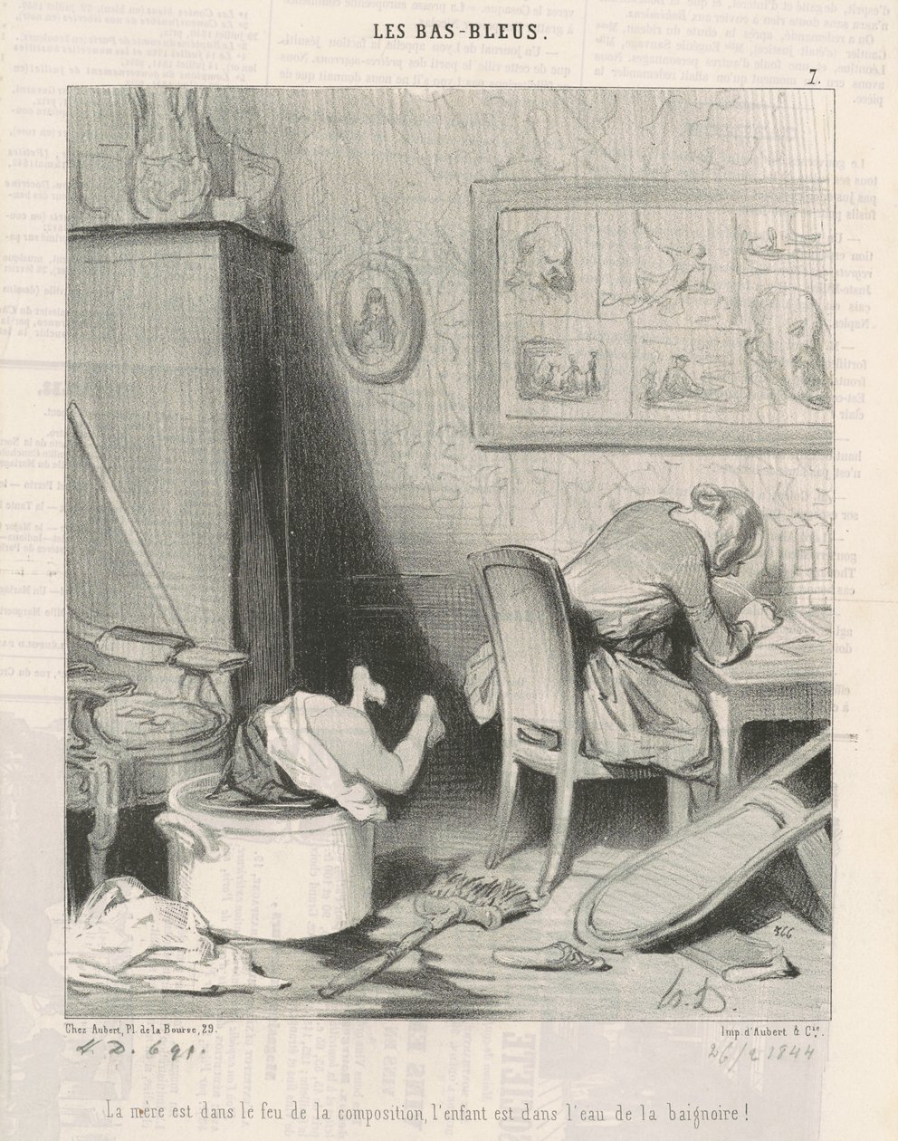 Matka w ogniu kompozycji, dziecko w wodzie wanny! autorstwa Honoré Daumier