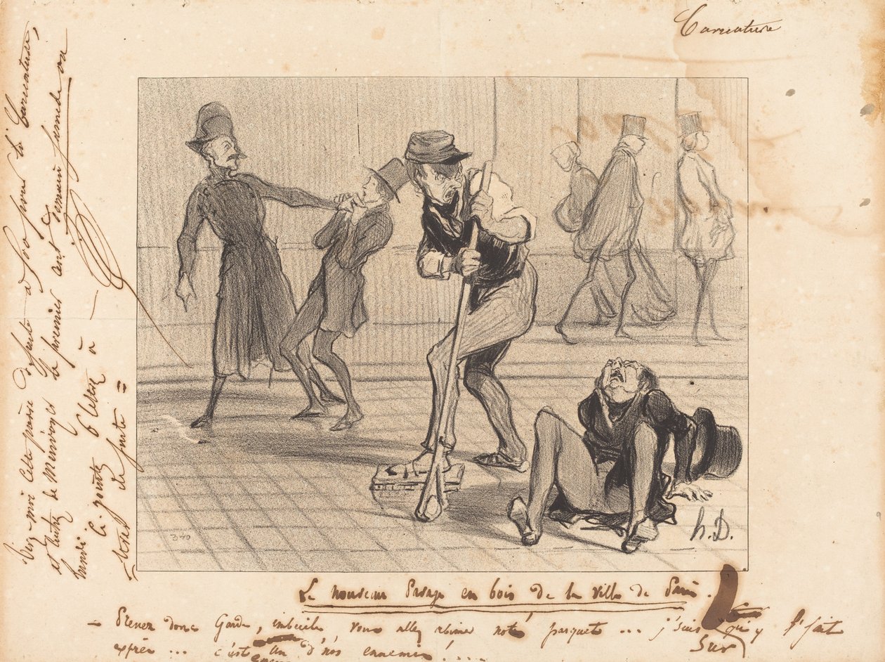 Nowa drewniana nawierzchnia... w Paryżu autorstwa Honoré Daumier