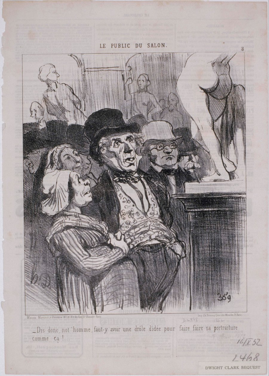 Publiczność Salonu- Powiedz, nasz człowiek, musi autorstwa Honoré Daumier