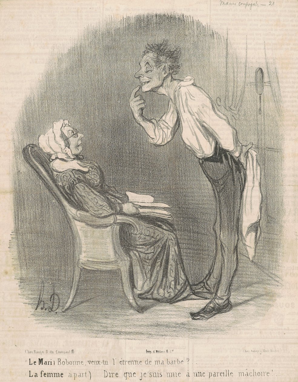 Mąż. Bobonne, chcesz prezent od mojej brody? autorstwa Honoré Daumier