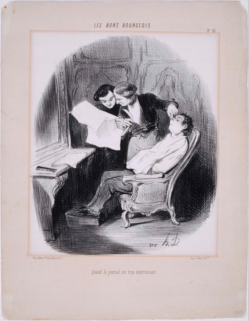 Les Bons Bourgeois- Kiedy gazeta jest zbyt interesująca autorstwa Honoré Daumier