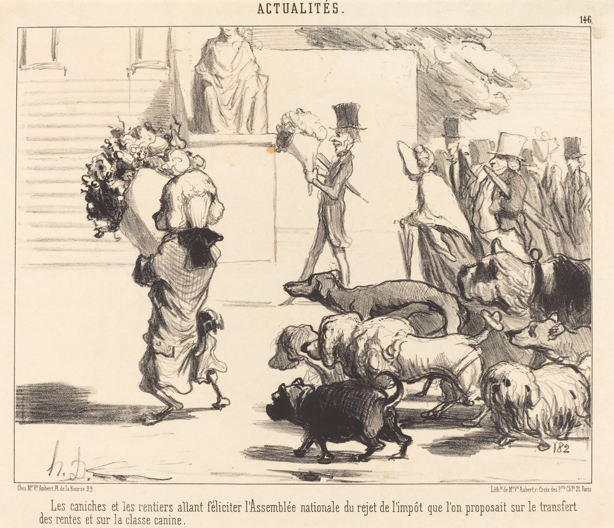 Pudle i emeryci zamierzają pogratulować Zgromadzeniu... autorstwa Honoré Daumier