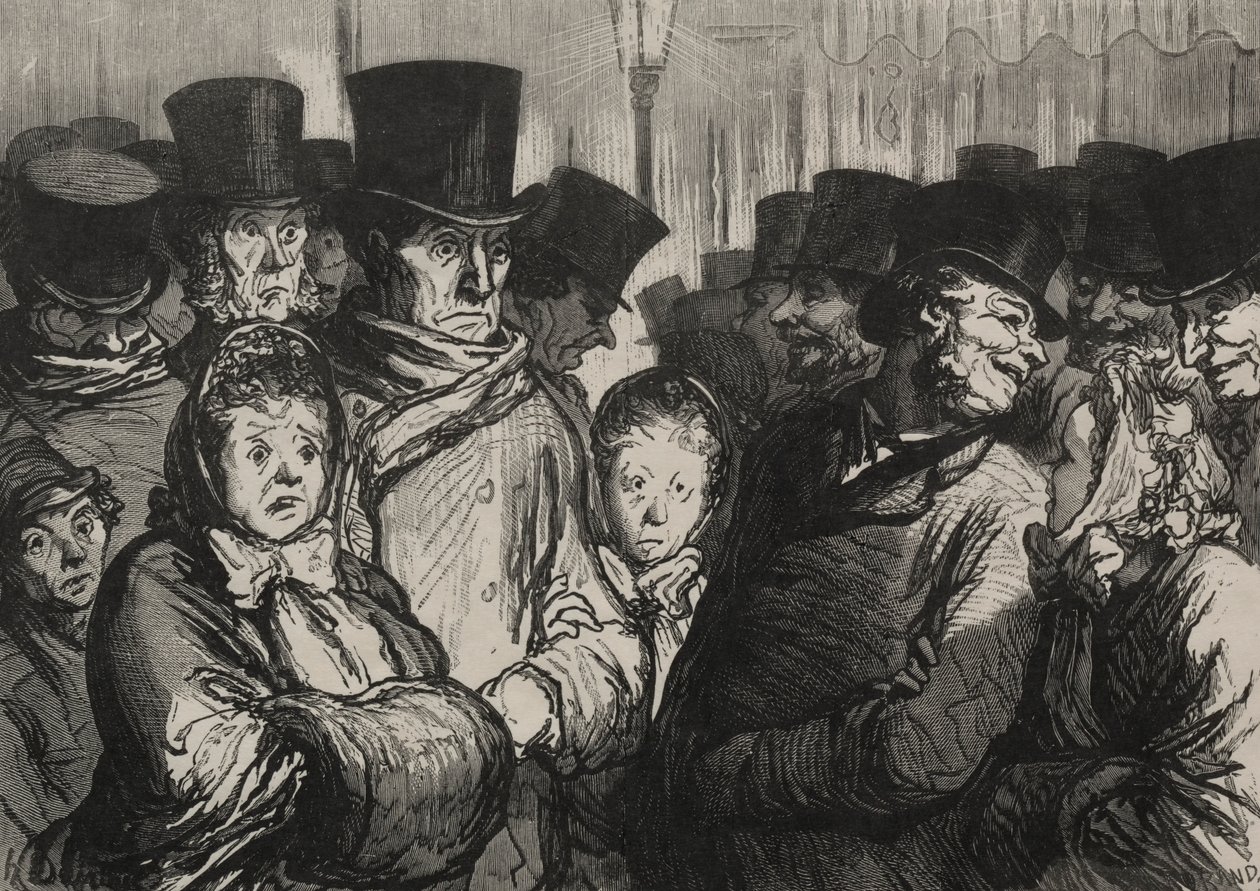 Teatry: wyjście z dramatu i wyjście z linoskoczków. autorstwa Honoré Daumier
