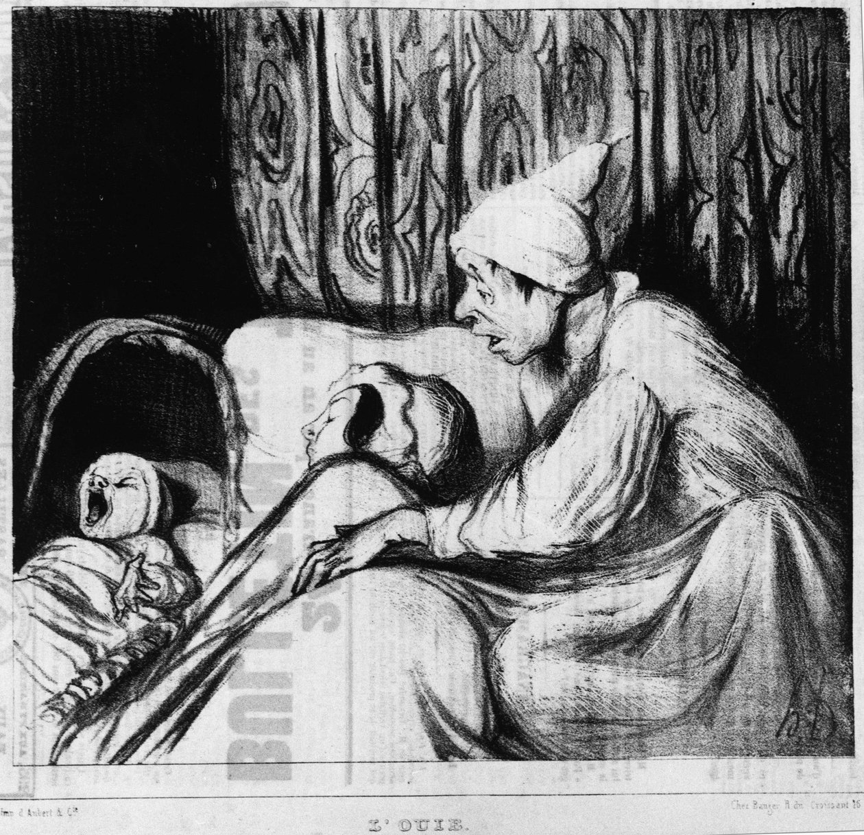 Słuch: seria o pięciu zmysłach autorstwa Honore Daumier (1808-1879). „” Charivari ”” autorstwa Honoré Daumier
