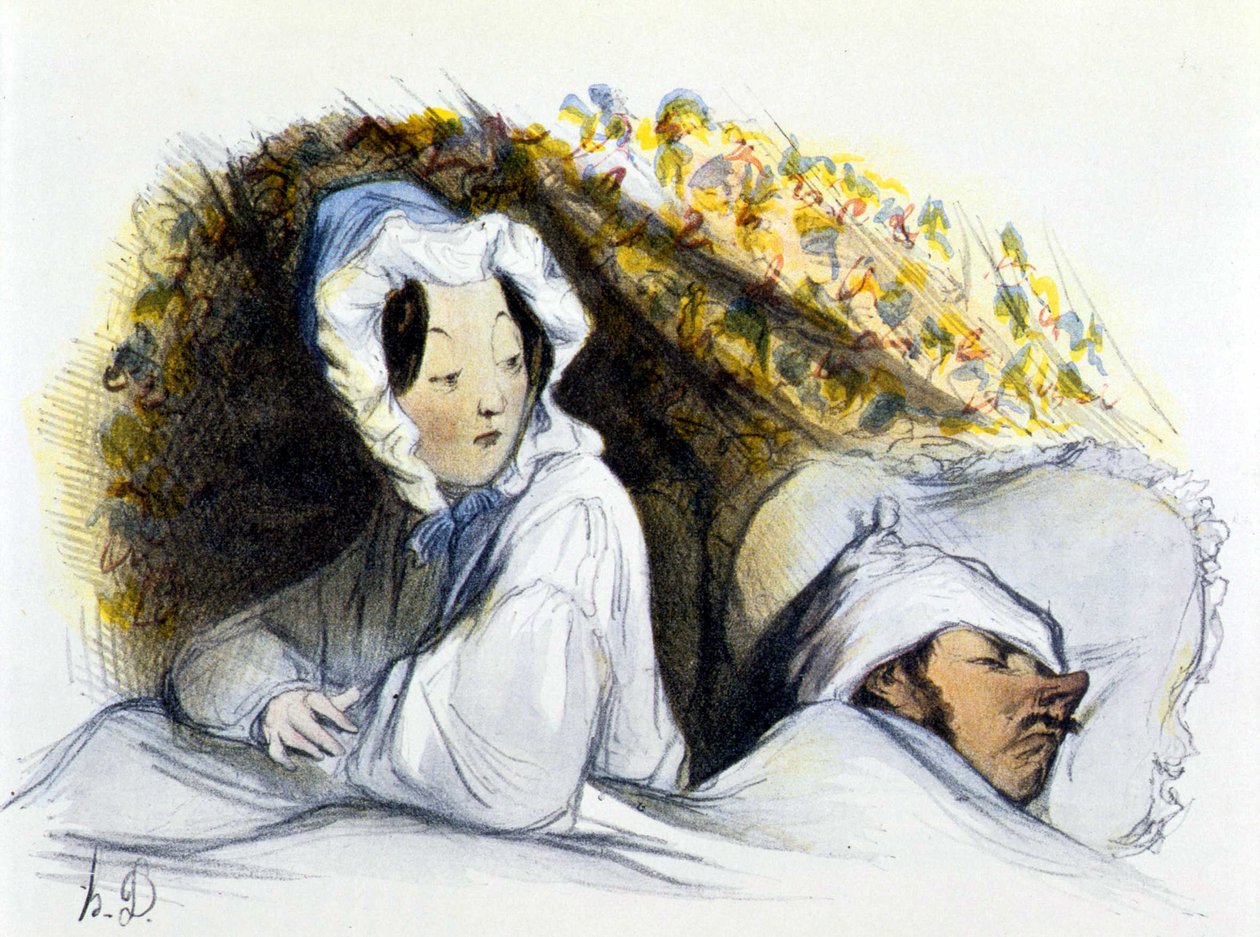 Mężczyzna i kobieta w łóżku: „”Niegrzeczny śpioch! Idź ... „”, „” Historia sztuki erotycznej ”” Edouarda Fuchsa, Berlin autorstwa Honoré Daumier
