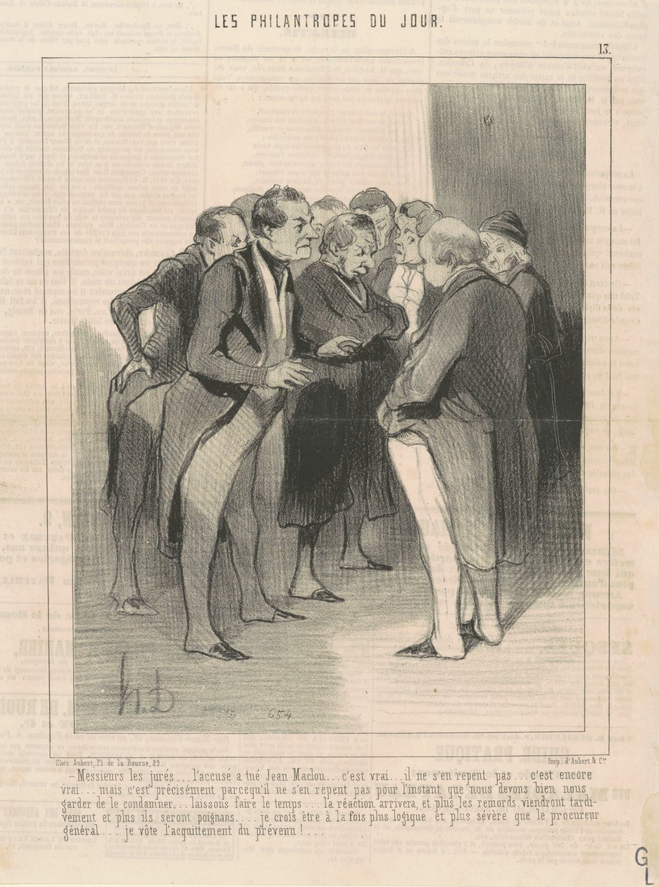 Panowie z ławy przysięgłych... oskarżony zabił Jeana Maclou... autorstwa Honoré Daumier