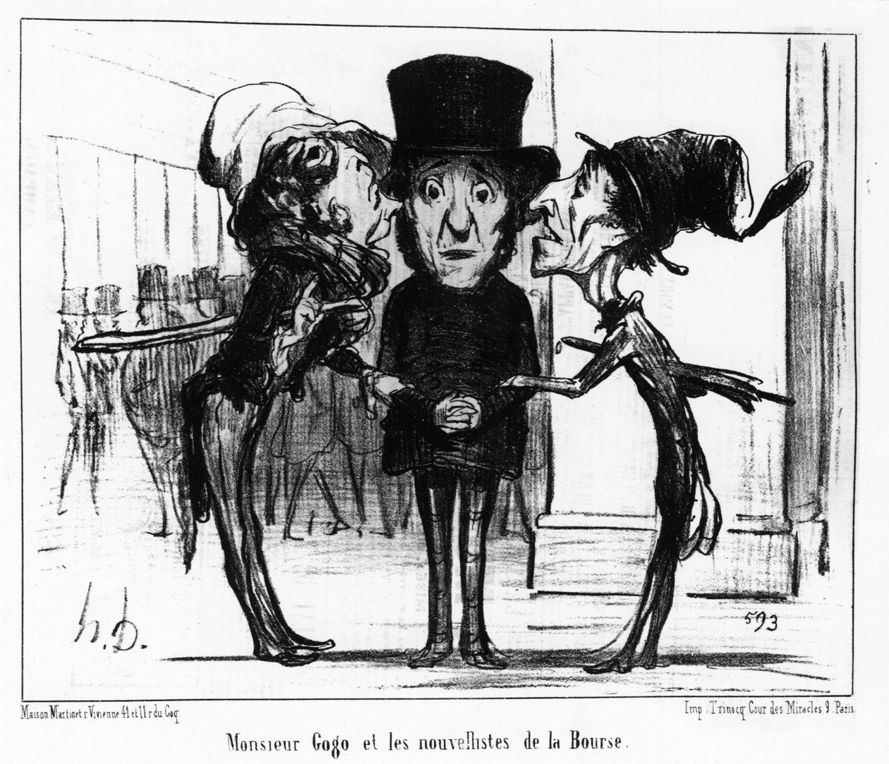 Monsieur Gogo i listy aktualności Giełdy: seria karykatur zaczerpniętych z „Wiadomości”, na giełdzie oraz gogo Honore Daumiera (1808-1879). „Charivari” autorstwa Honoré Daumier