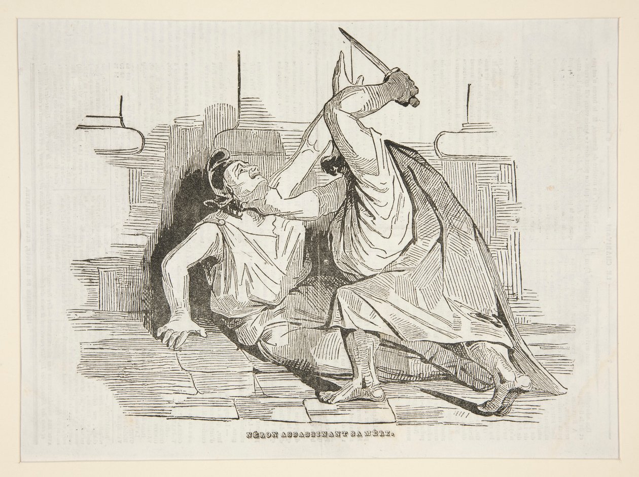 Neron mordujący matkę, z Charivari 9 kwietnia 1834 autorstwa Honoré Daumier