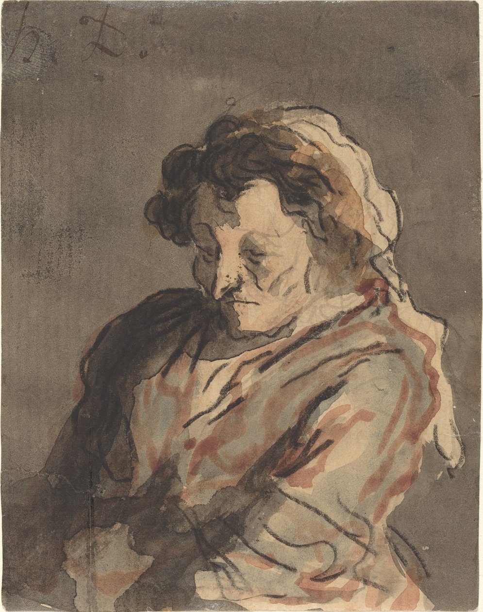 Stara kobieta w pozycji siedzącej autorstwa Honoré Daumier