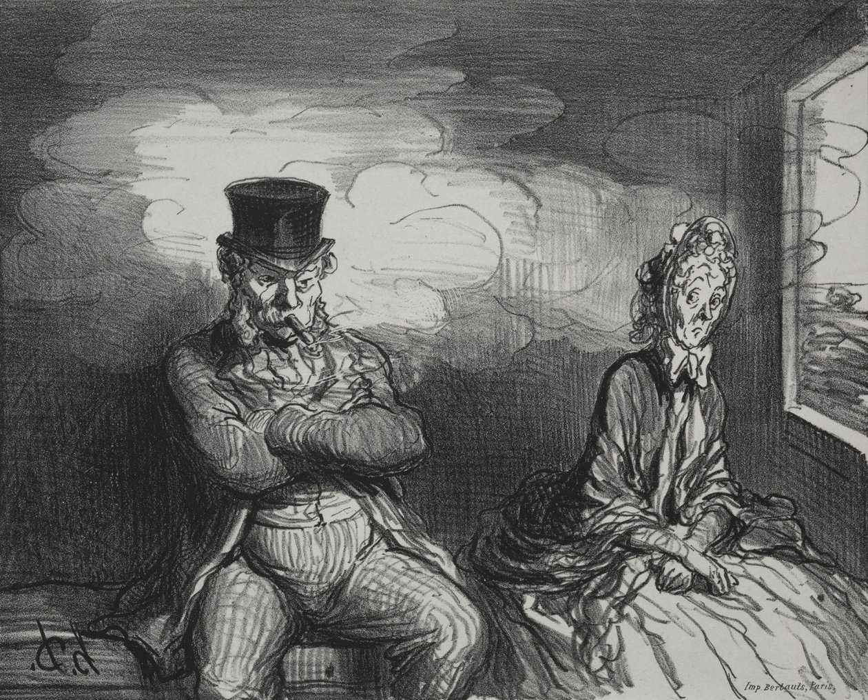 W pociągu: przyjemny towarzysz autorstwa Honoré Daumier