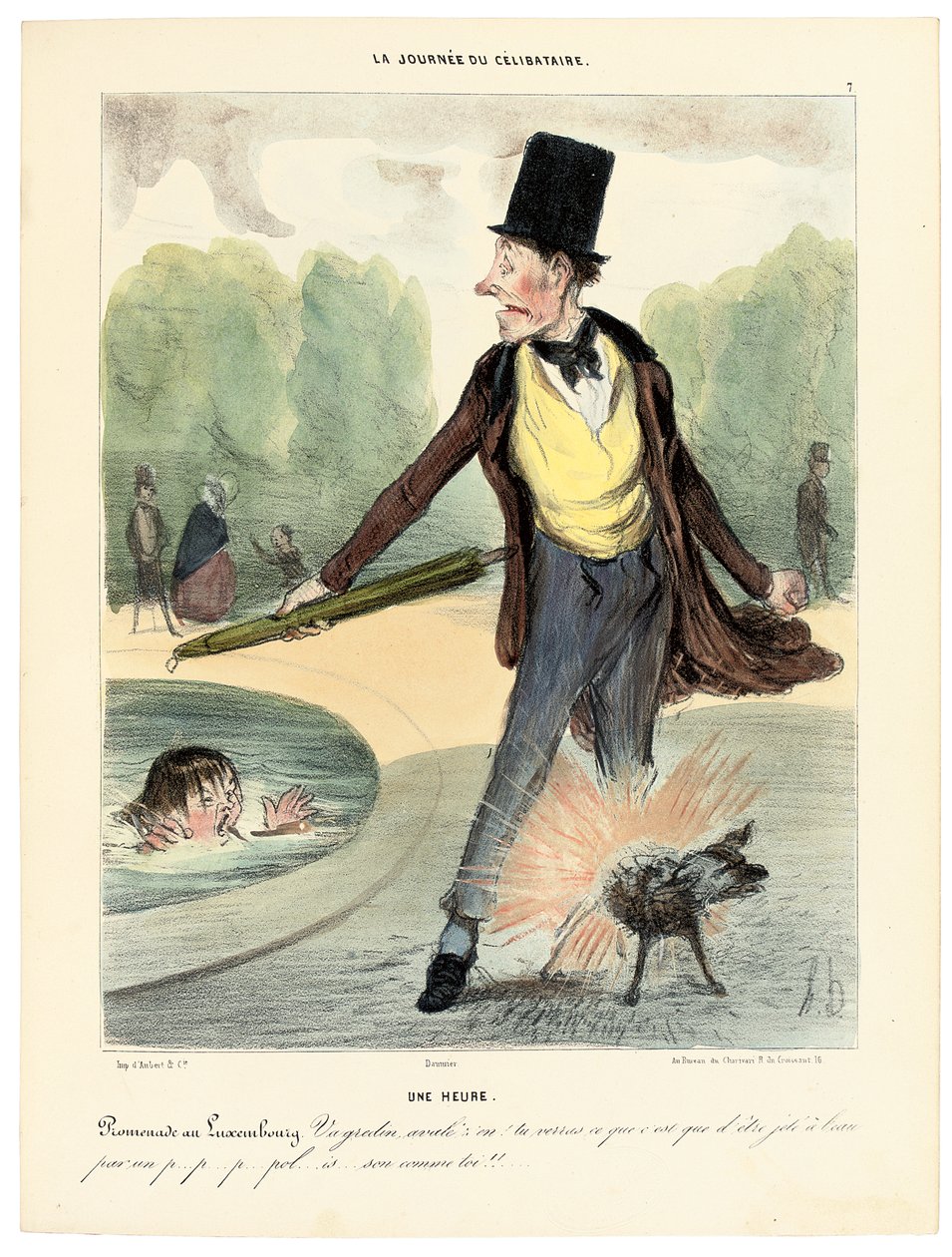 Godzina pierwsza: Spacer po Ogrodach Luksemburskich, 1839 autorstwa Honoré Daumier