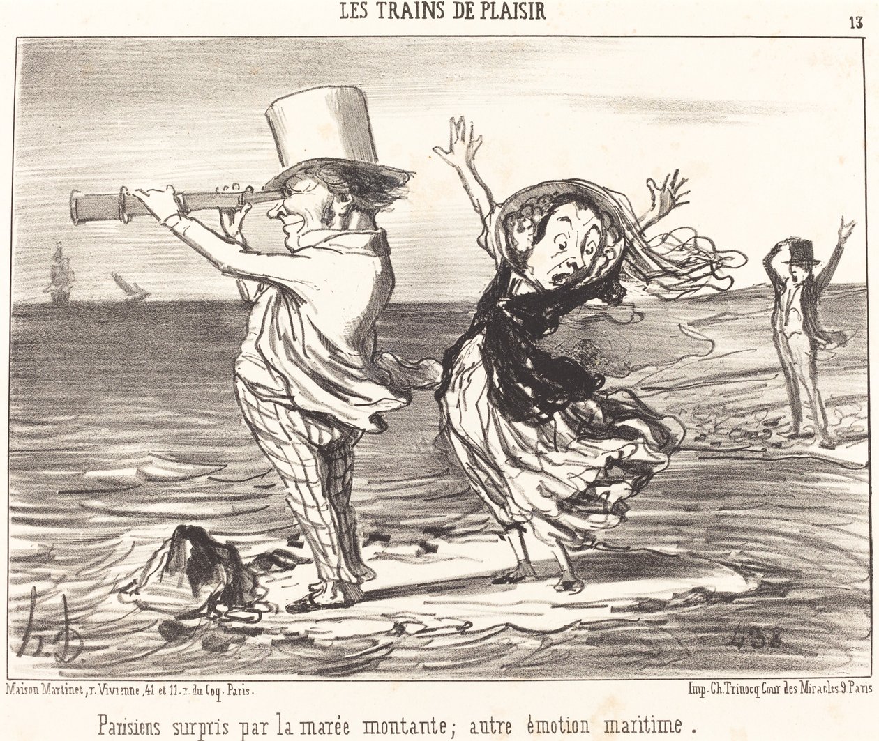 Paryżanie zaskoczeni przypływem... autorstwa Honoré Daumier