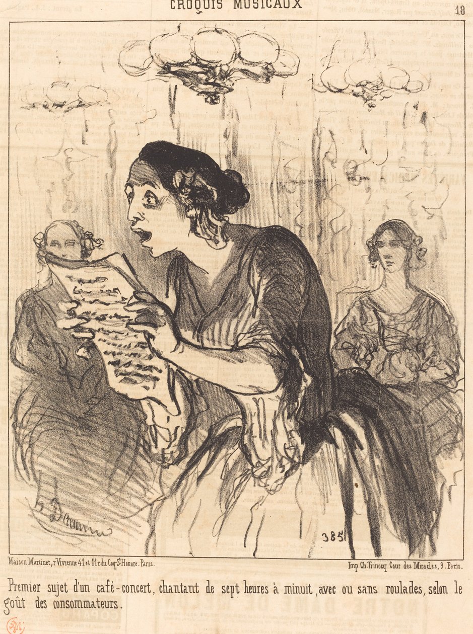 Pierwszy temat rozśpiewanej kawiarni-koncertu... autorstwa Honoré Daumier