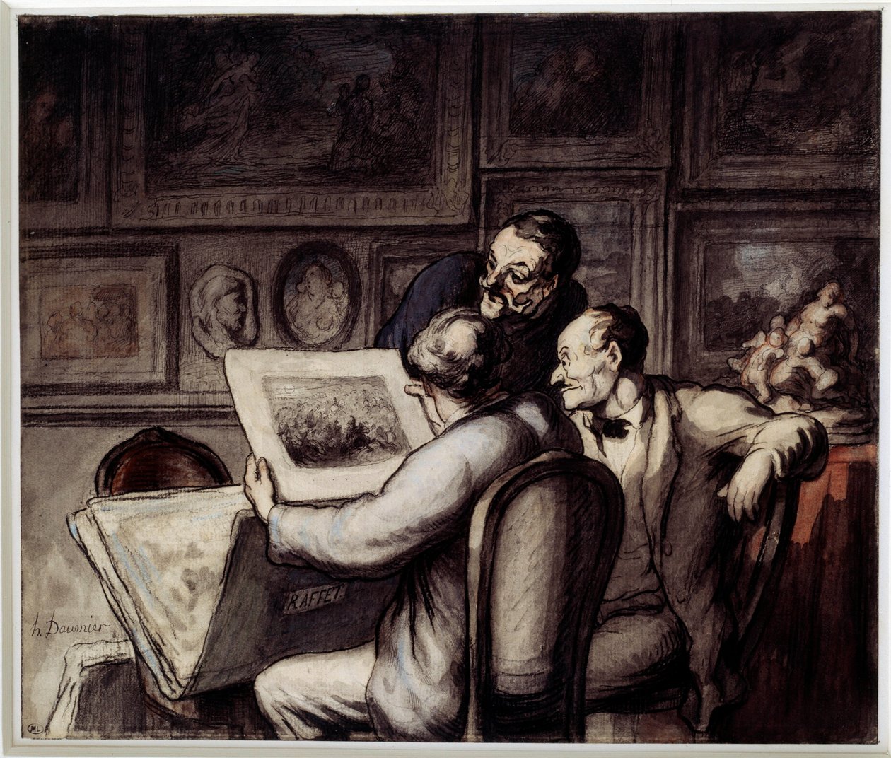 Miłośnicy druku. Akwarela, gwasz i czarny ołówek, długopis i atrament z porcelany Honore Daumier (1808-1879). Słońce. 0,26 x 0,31 Musee d