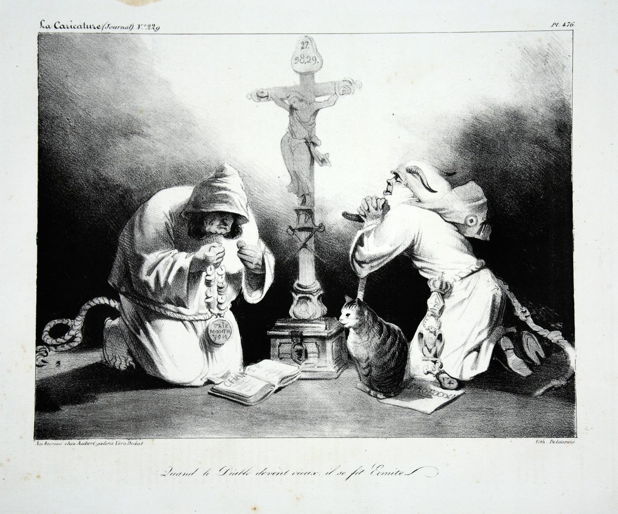 Kiedy diabeł się zestarzał, stał się pustelnikiem, pub. 1835 autorstwa Honoré Daumier