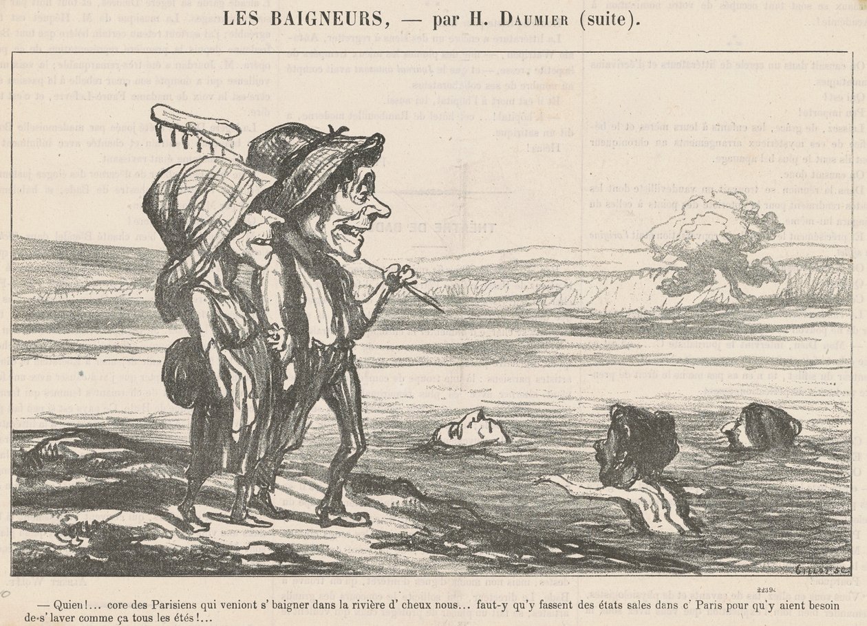 Cisza! ... Rdzeń paryżan, którzy przyszli się kąpać ... autorstwa Honoré Daumier
