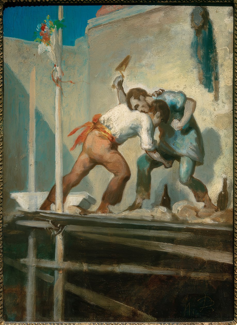 Przepychający się murarze autorstwa Honoré Daumier