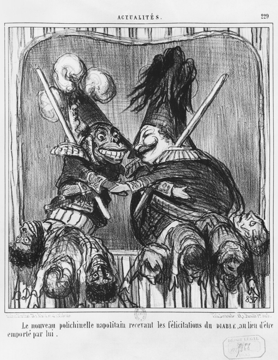 Seria „Actualites”, Nowy neapolitański bufon, tablica 229, ilustracja z „Le Charivari”, 19 października 1855 autorstwa Honoré Daumier