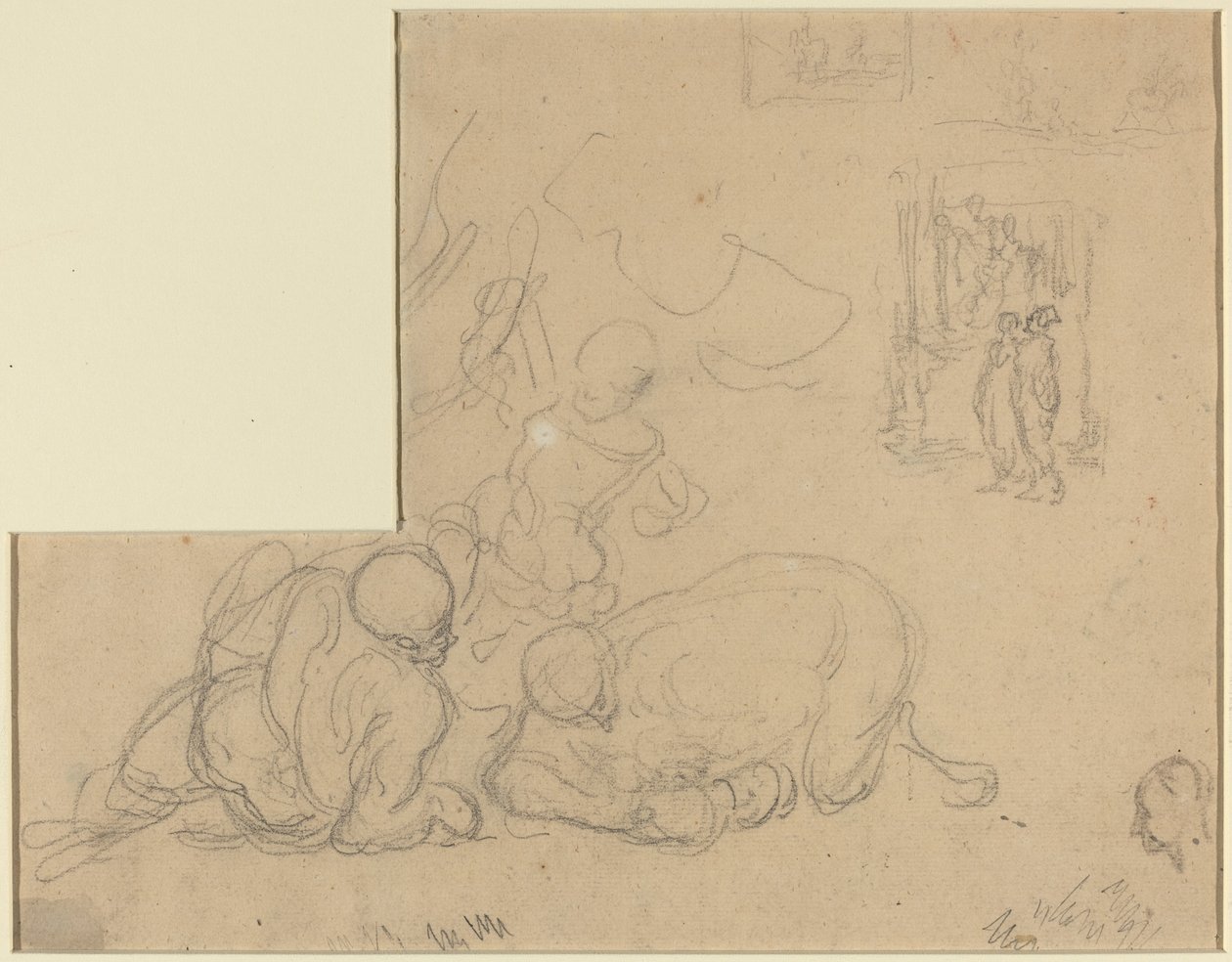 Arkusz studiów z dwoma dużymi mężczyznami na ziemi autorstwa Honoré Daumier