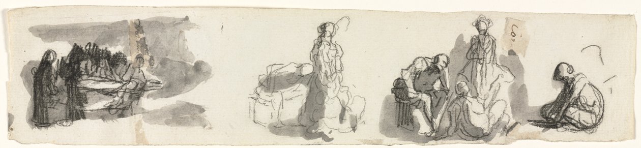 Arkusz opracowań z grupą czterech figur po prawej (recto) autorstwa Honoré Daumier