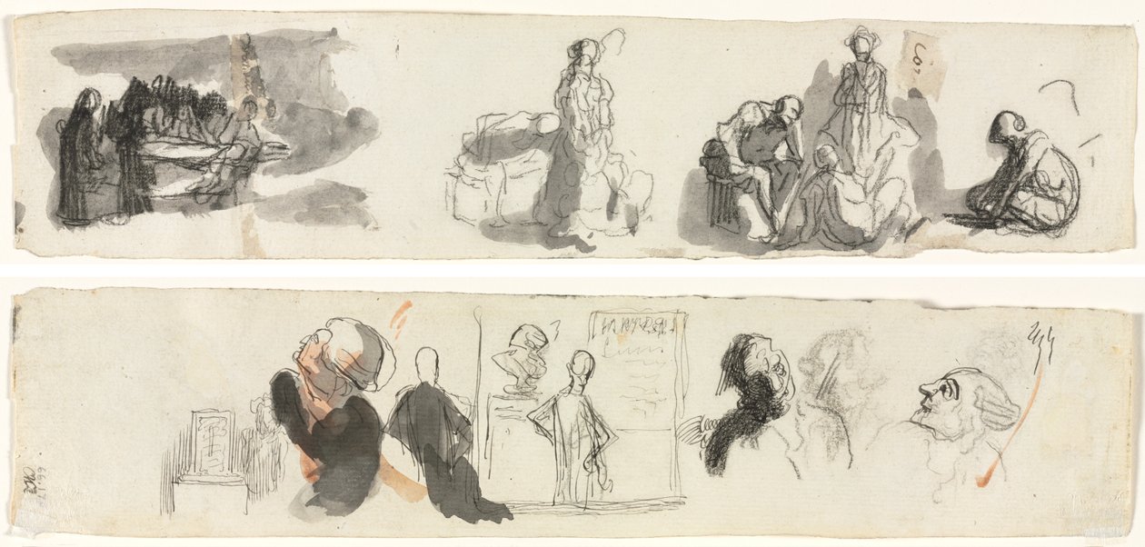 Arkusz opracowań z grupą czterech figur po prawej (recto) Szkice różnych figur (verso) autorstwa Honoré Daumier