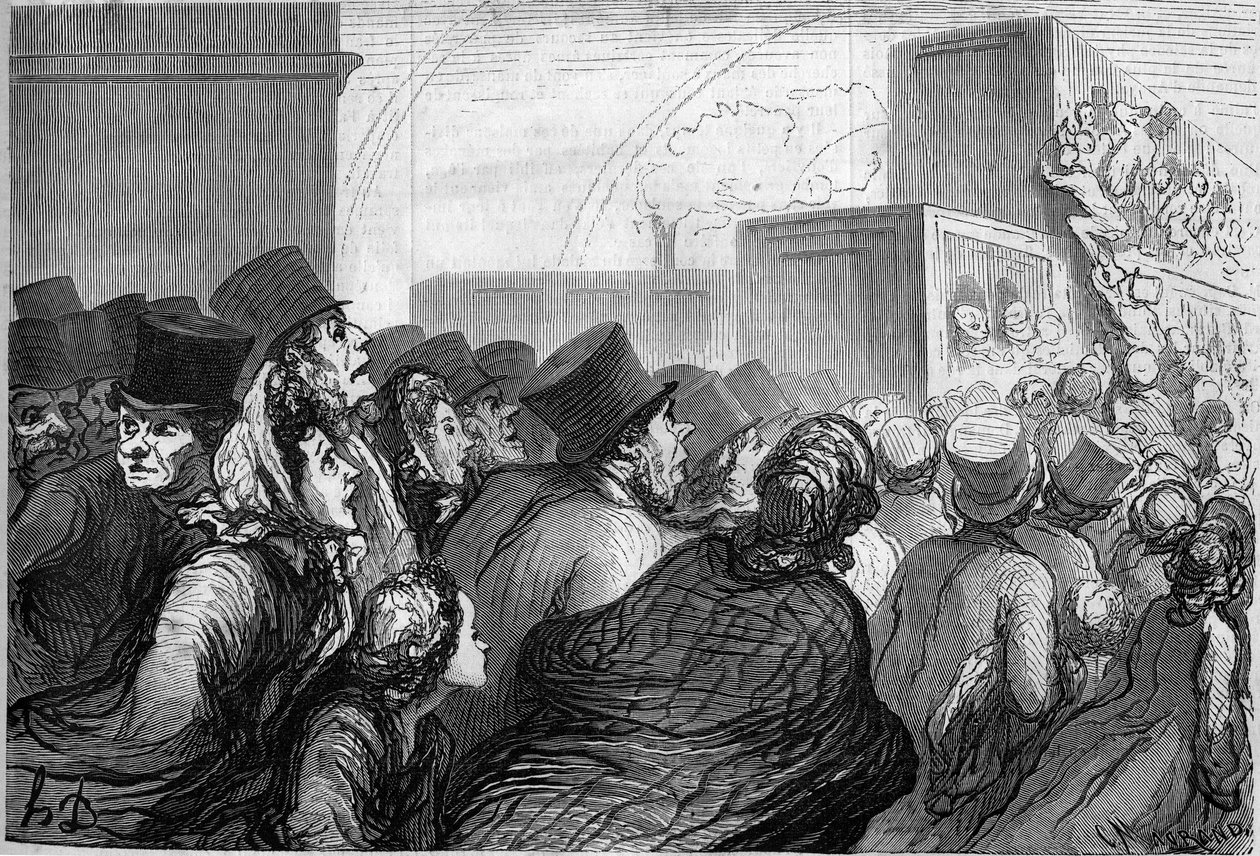 Niedzielni podróżnicy. Karykatura Honore Daumiera (1808-1879). Grawer w „”Le Monde Illustré””n°264 z 3 maja 1862 r. autorstwa Honoré Daumier