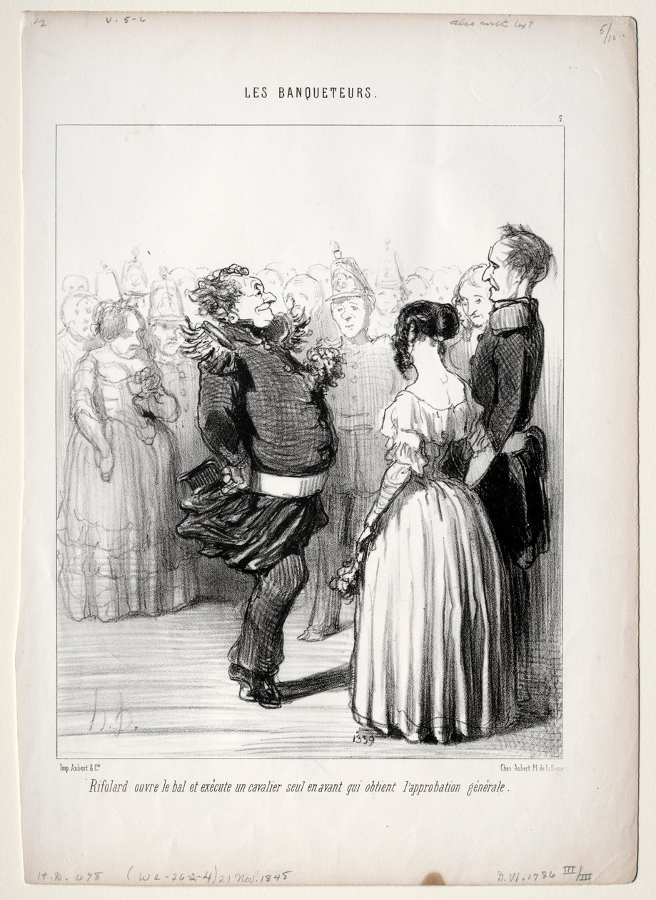 Bankiety, płyta 5: Rifolard otwiera piłkę, 1848. autorstwa Honoré Daumier
