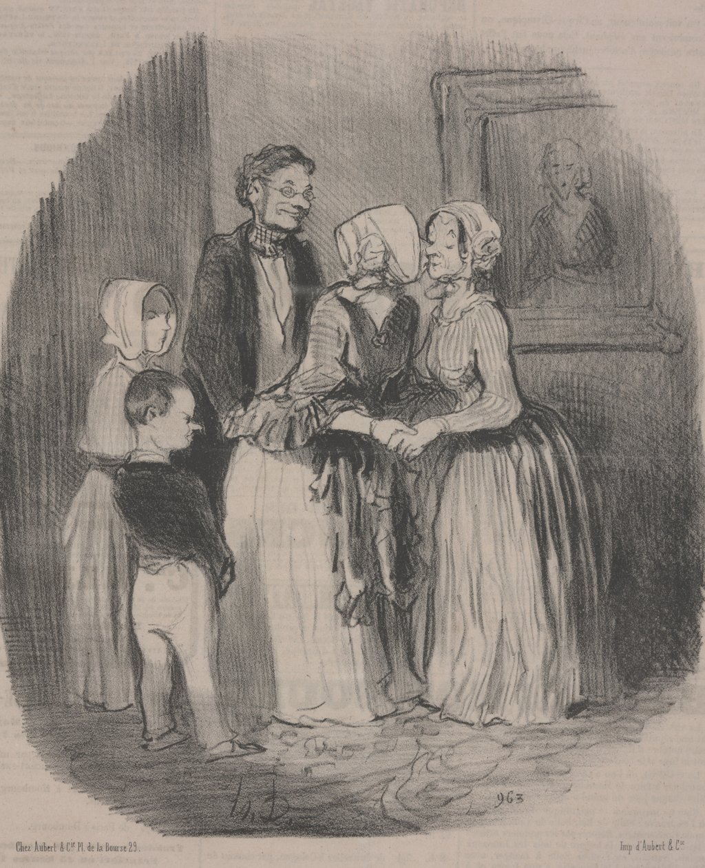 Obowiązkowa wizyta noworoczna u cioci Rabourdin autorstwa Honoré Daumier
