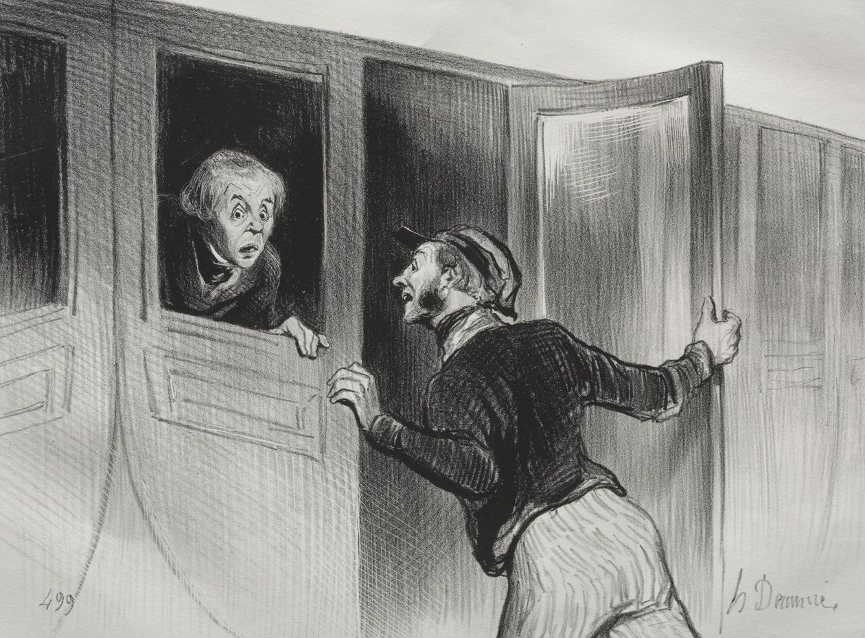 Koleje, płyta 11: Niebezpieczeństwo spania w podróży autorstwa Honoré Daumier