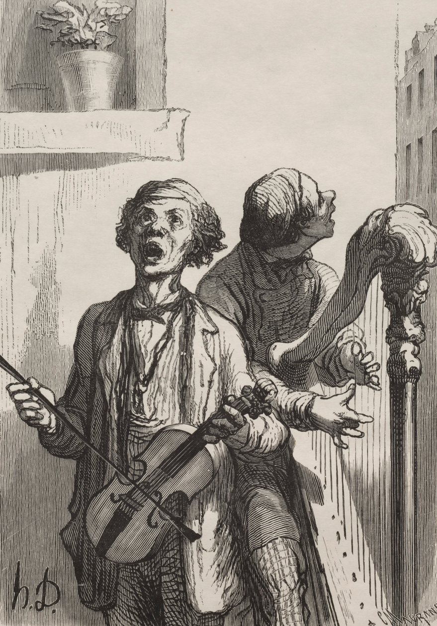 Śpiewacy: Piosenkarze uliczni. autorstwa Honoré Daumier