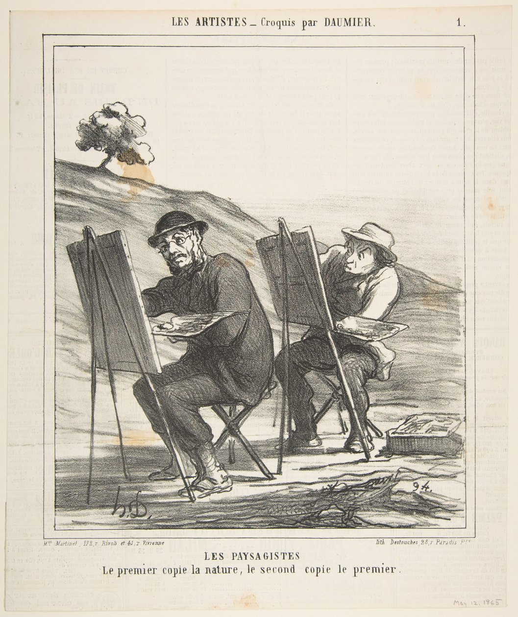 Malarze pejzażyści pierwsi kopiują naturę, drugi kopie pierwszego, z..., 12 maja 1865. autorstwa Honoré Daumier