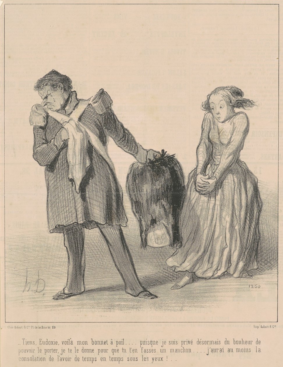 Tutaj Eudoxie, oto mój futrzany kapelusz... autorstwa Honoré Daumier