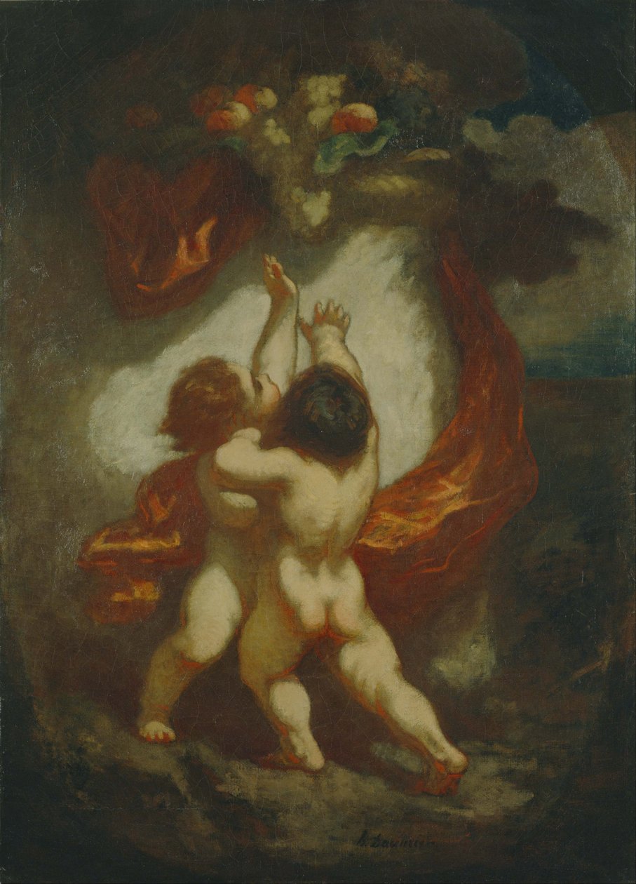 Dwa Putti dążą do owoców autorstwa Honoré Daumier