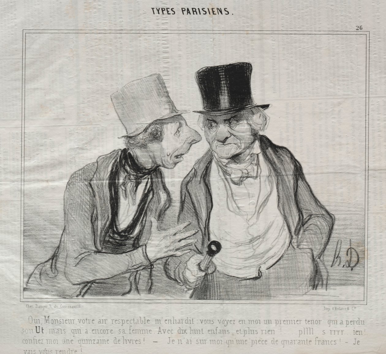 Types Parisiens, tablica 26: Tak, proszę pana, twój szacowny wygląd dodaje mi otuchy... autorstwa Honoré Daumier