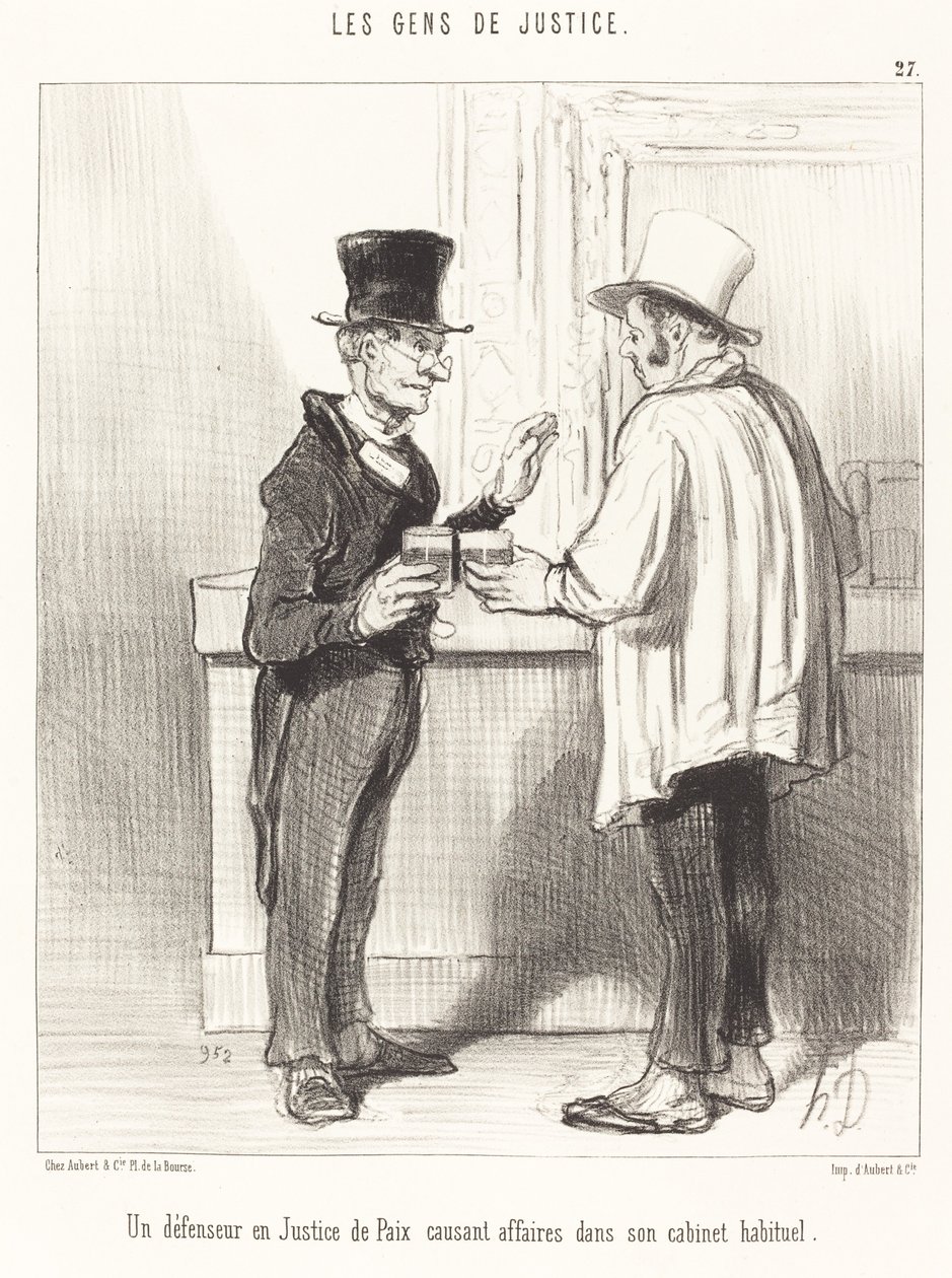 Obrońca... rozmawiający... w swoim zwykłym biurze autorstwa Honoré Daumier