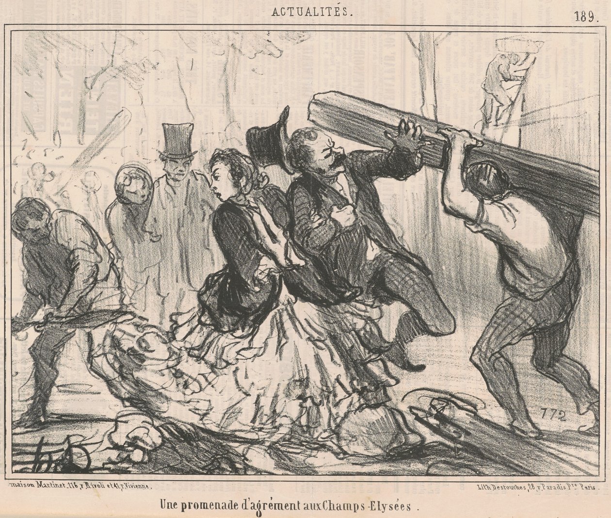 Przyjemny spacer po Polach Elizejskich autorstwa Honoré Daumier