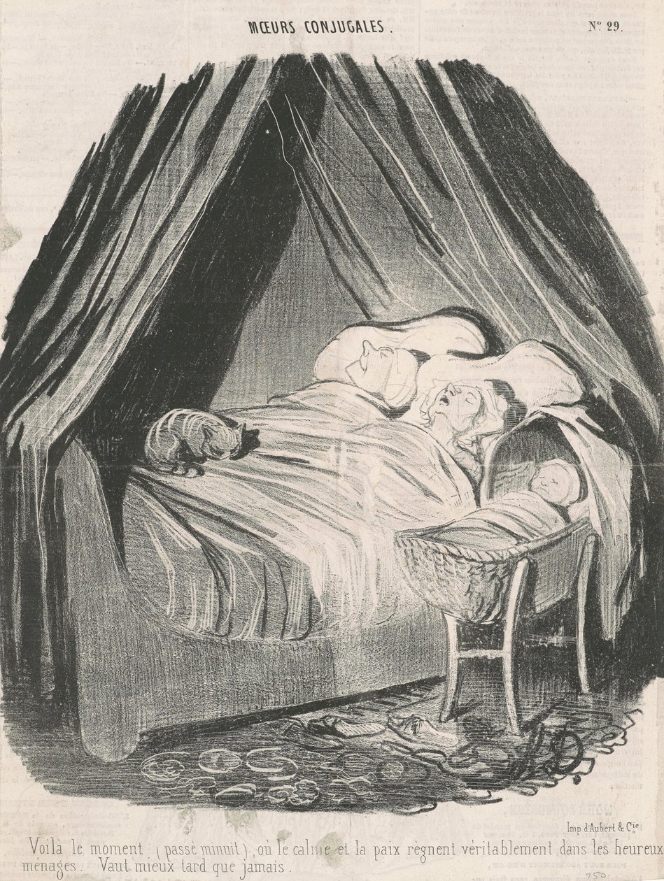 To moment (po północy), kiedy w szczęśliwych parach prawdziwie panuje spokój i spokój. Lepiej późno niż wcale. autorstwa Honoré Daumier