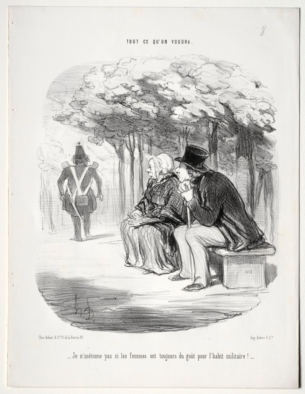Co chcesz, płyta 51: Nie dziwię się, że kobiety zawsze lubią mundur wojskowy, 1848. autorstwa Honoré Daumier