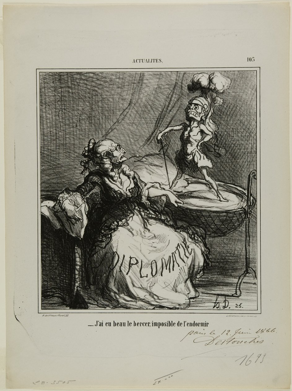 "- Bez względu na to, jak bardzo go kołyszę, nie jest możliwe, aby zasnął", płyta 105 z Actualités autorstwa Honoré Victorin Daumier