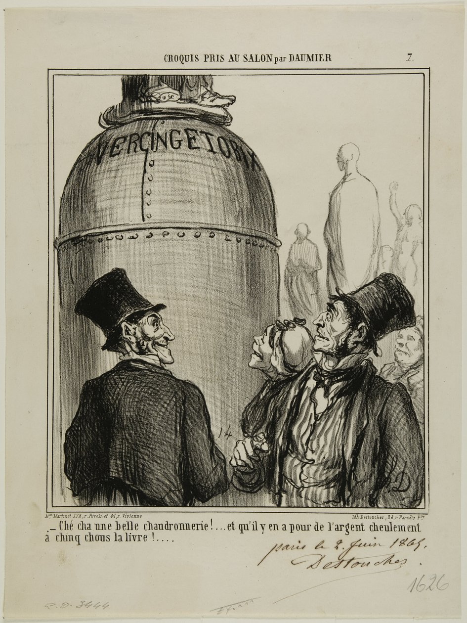 "- Tak... to jest to, co nazywam wspaniałą pracą.... i za jedyne pięć sous za funt... naprawdę się opłaca!", płyta 7 z Croquis Pris Au Salon par Daumier. autorstwa Honoré Victorin Daumier