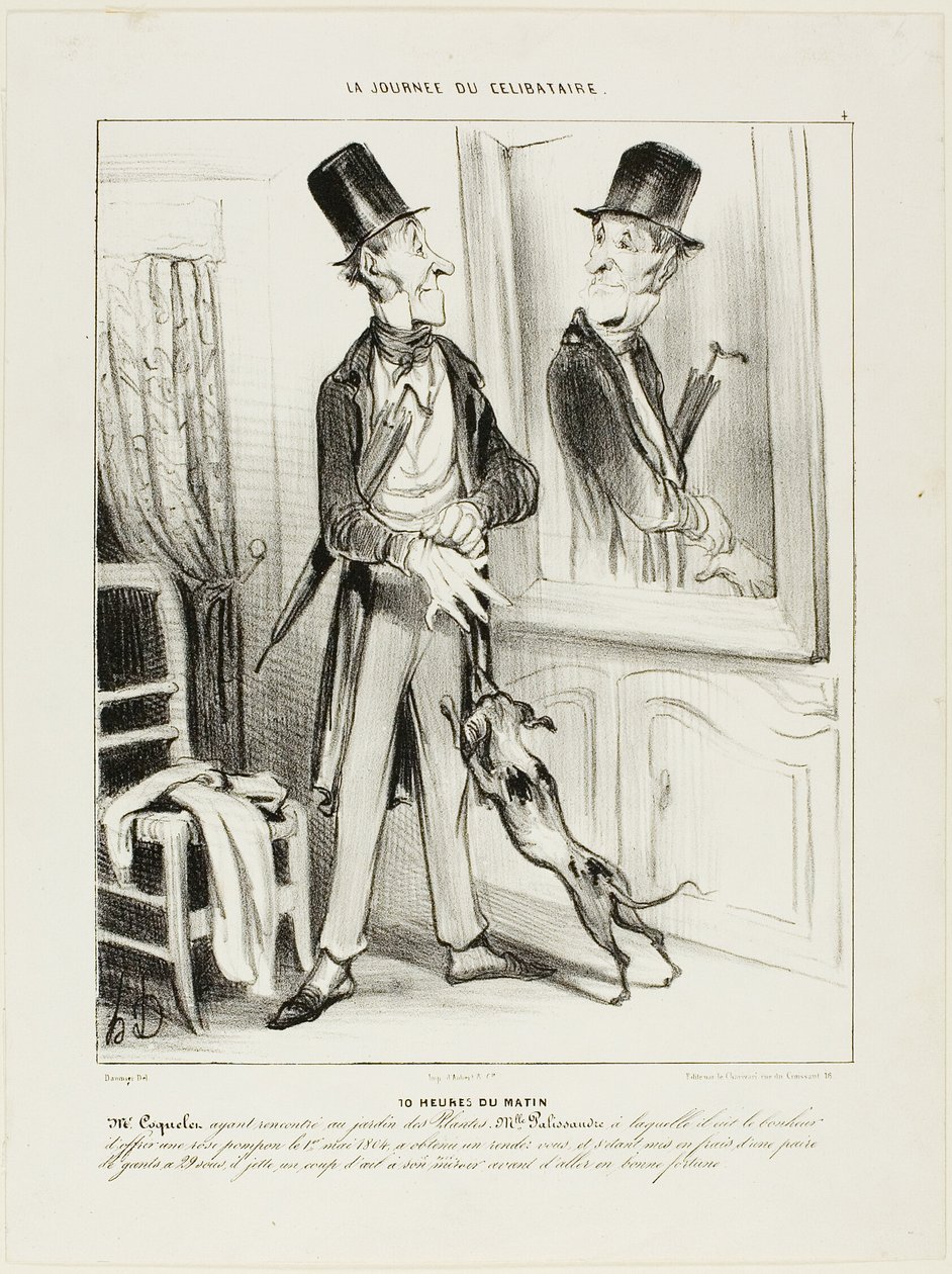 10 rano. "Monsieur Coquelet, spotkawszy przypadkowo pannę Palissandre w Ogrodzie Botanicznym, której miał szczęście ofiarować bajkową różę pierwszego maja 1804 roku, uzyskał pierwszą randkę. Po poniesieniu wielkich kosztów zakupu autorstwa Honoré Victorin Daumier
