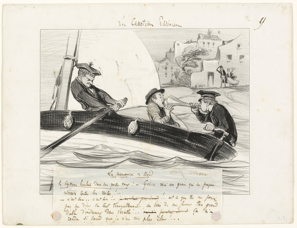 Manewr łodzią, płyta dziewiąta z Les Canotiers Parisiens autorstwa Honoré Victorin Daumier