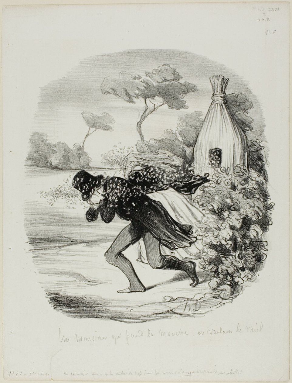 Dżentelmen, który chciał zbyt dokładnie zbadać zwyczaje pszczół, płyta 6 z Pastorales autorstwa Honoré Victorin Daumier