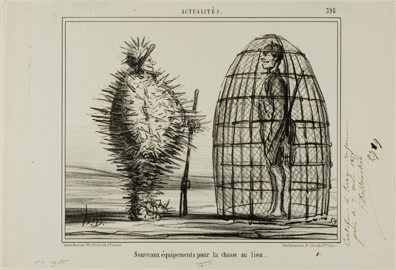 Nowy strój na polowanie na lwy, płyta 395 z Actualités autorstwa Honoré Victorin Daumier