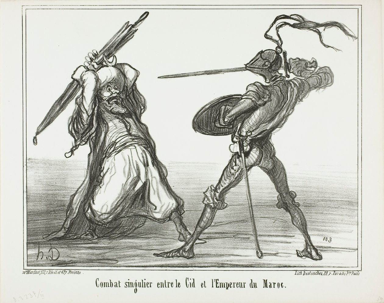 Niezwykła bitwa między Cydem a cesarzem Maroka, płyta 117 z Actualités autorstwa Honoré Victorin Daumier