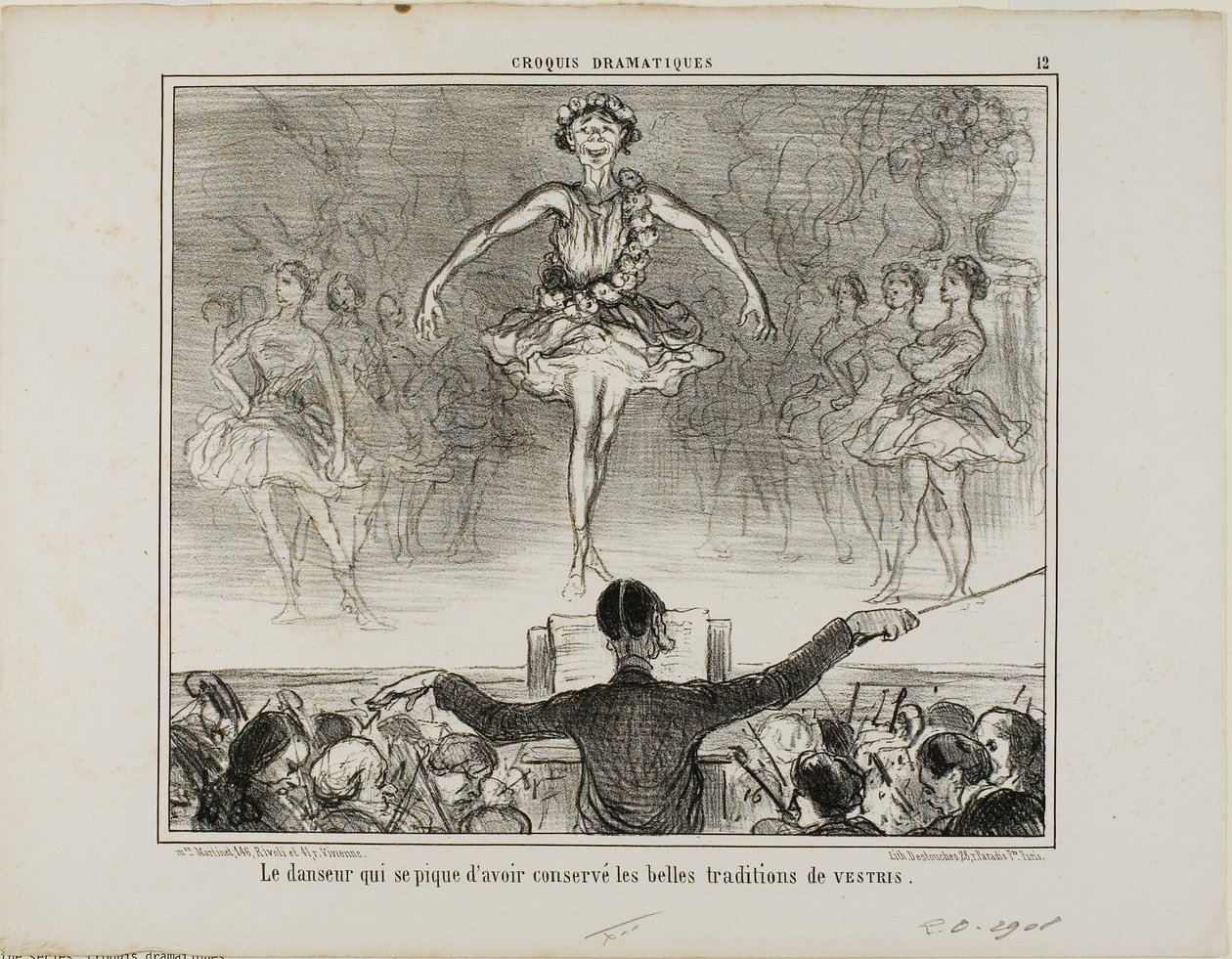 Tancerz, który twierdzi, że zachował wielką tradycję VESTRI, płyta 12 z Croquis Dramatiques autorstwa Honoré Victorin Daumier