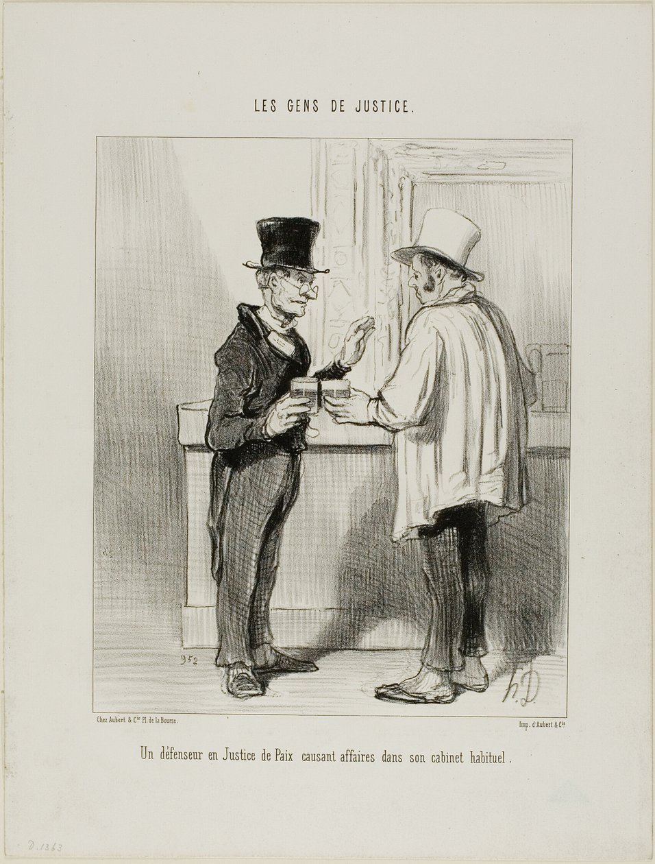 Obrońca w Sądzie Arbitrażowym omawiający sprawy w swoim zwykłym biurze, płyta 27 z Les Gens De Justice autorstwa Honoré Victorin Daumier