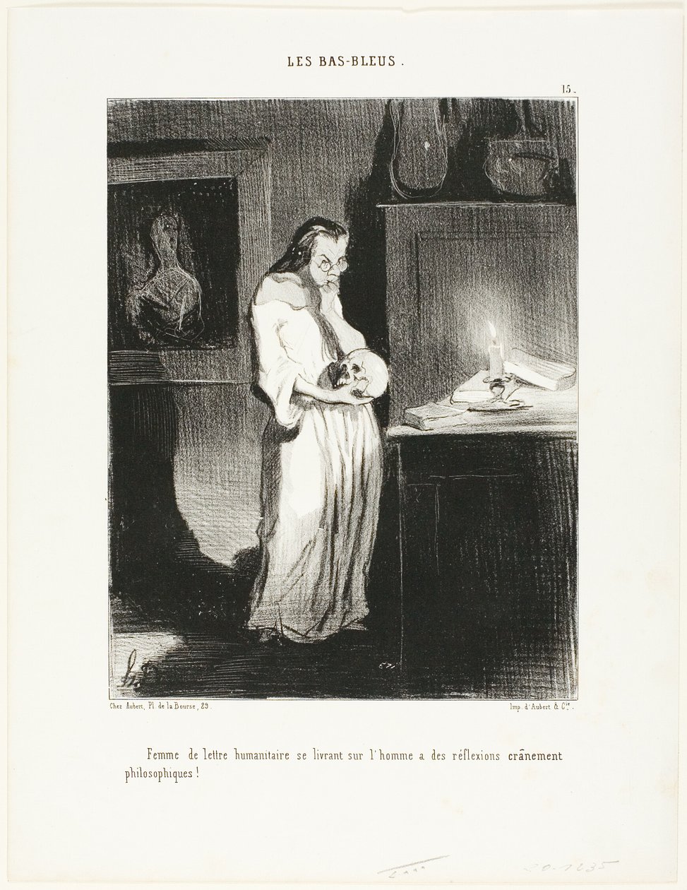 Humanistka oddająca się filozoficznym rozważaniom na temat człowieka!, płyta 15 z Les Bas-Bleus autorstwa Honoré Victorin Daumier