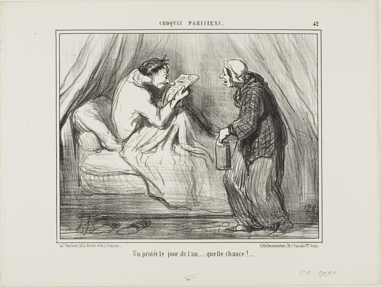 "Protest w Nowy Rok! Co za szczęście! ...........," płyta 42 z Croquis Parisiens autorstwa Honoré Victorin Daumier